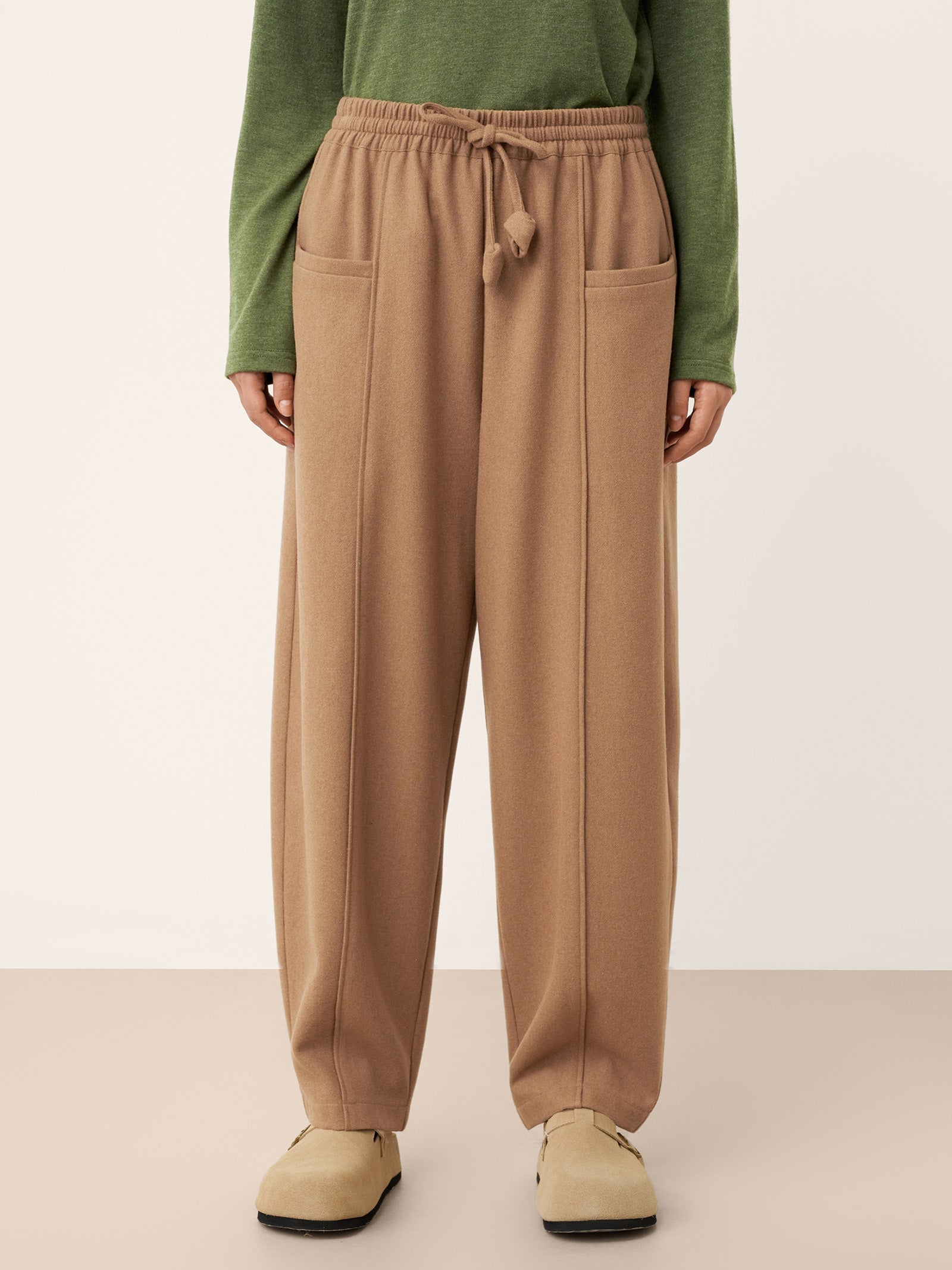 Wool Drawstring Patch Pocket Pants PRISCILLA by LINTICO