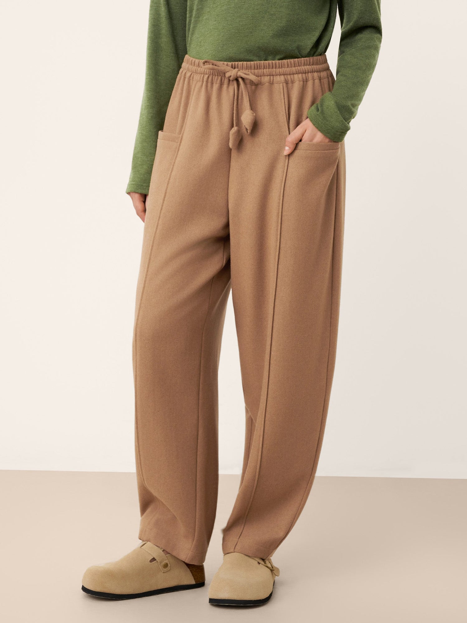 Wool Drawstring Patch Pocket Pants PRISCILLA by LINTICO