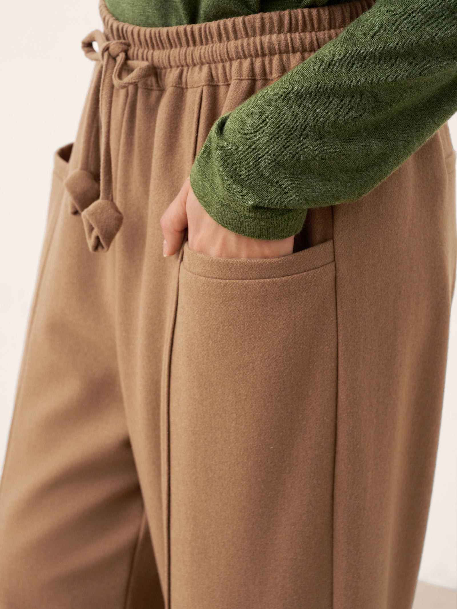 Wool Drawstring Patch Pocket Pants PRISCILLA by LINTICO