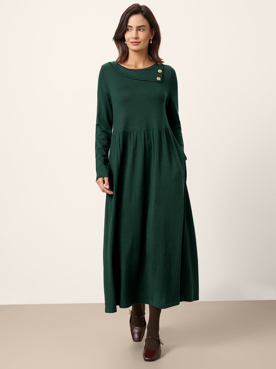 Wool Layered Neck Pleated Maxi Dress BILLIE by LINTICO