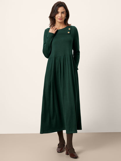 Wool Layered Neck Pleated Maxi Dress BILLIE by LINTICO