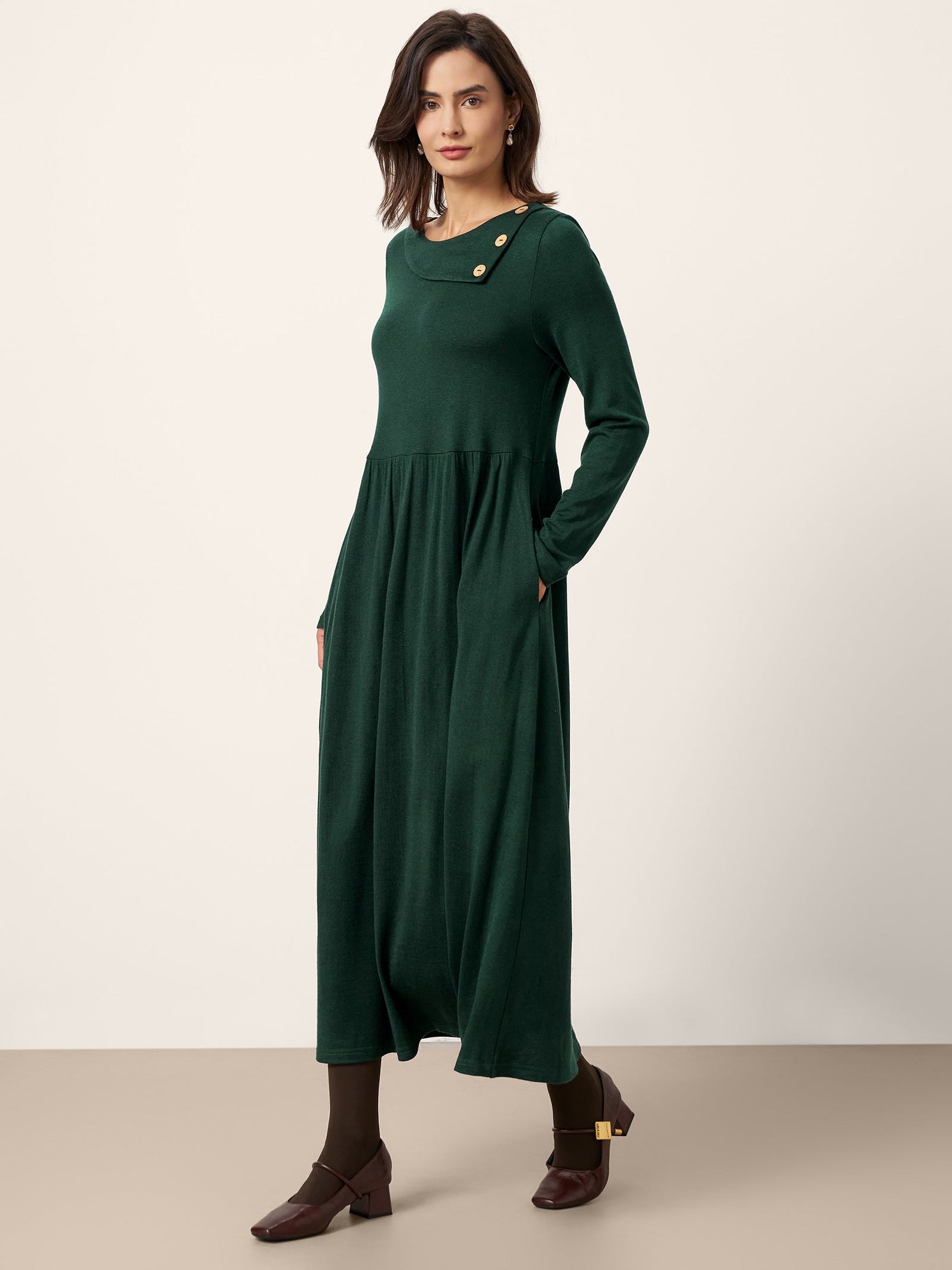 Wool Layered Neck Pleated Maxi Dress BILLIE by LINTICO