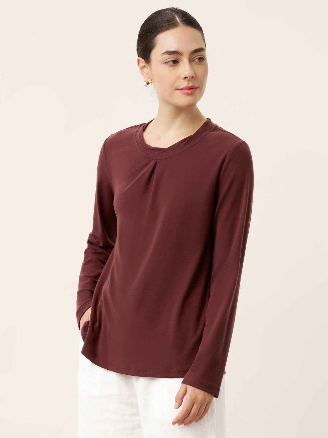 Wool Lyocell Twisted Neck Pullover Top NERISSA by LINTICO