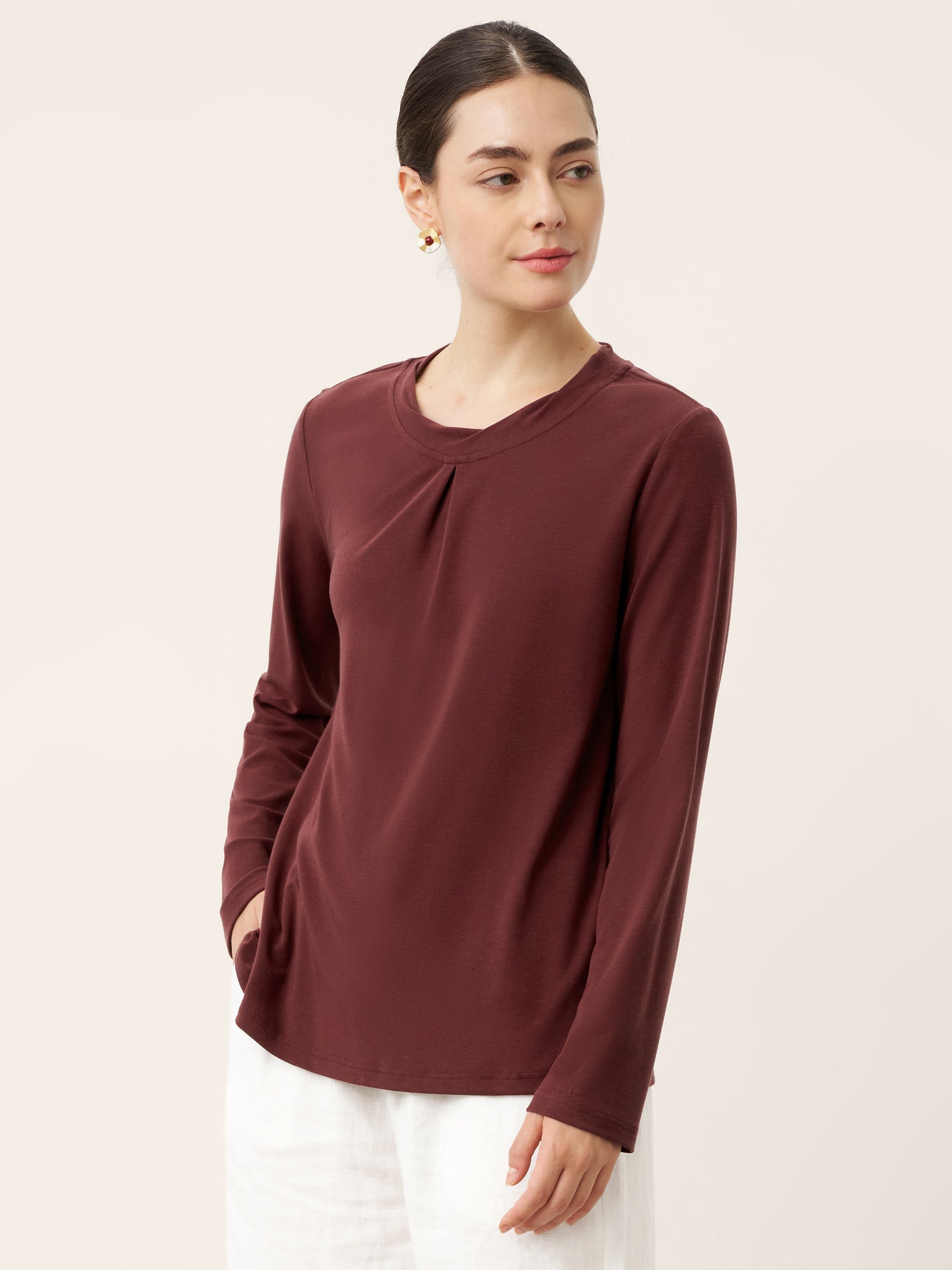 Wool Lyocell Twisted Neck Pullover Top NERISSA by LINTICO