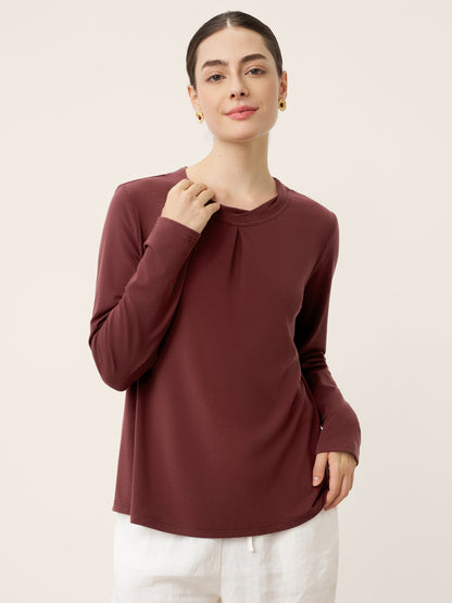 Wool Lyocell Twisted Neck Pullover Top NERISSA by LINTICO