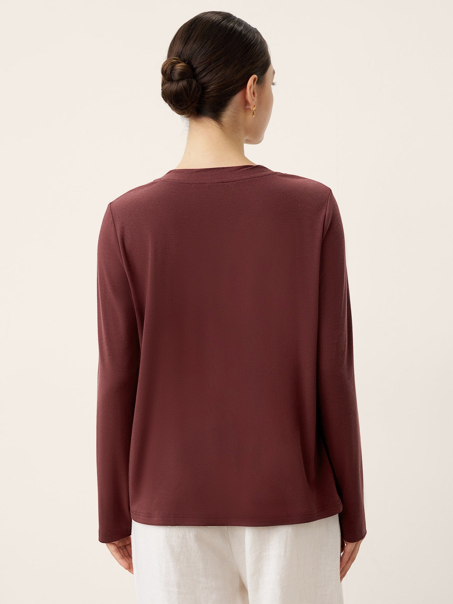 Wool Lyocell Twisted Neck Pullover Top NERISSA by LINTICO
