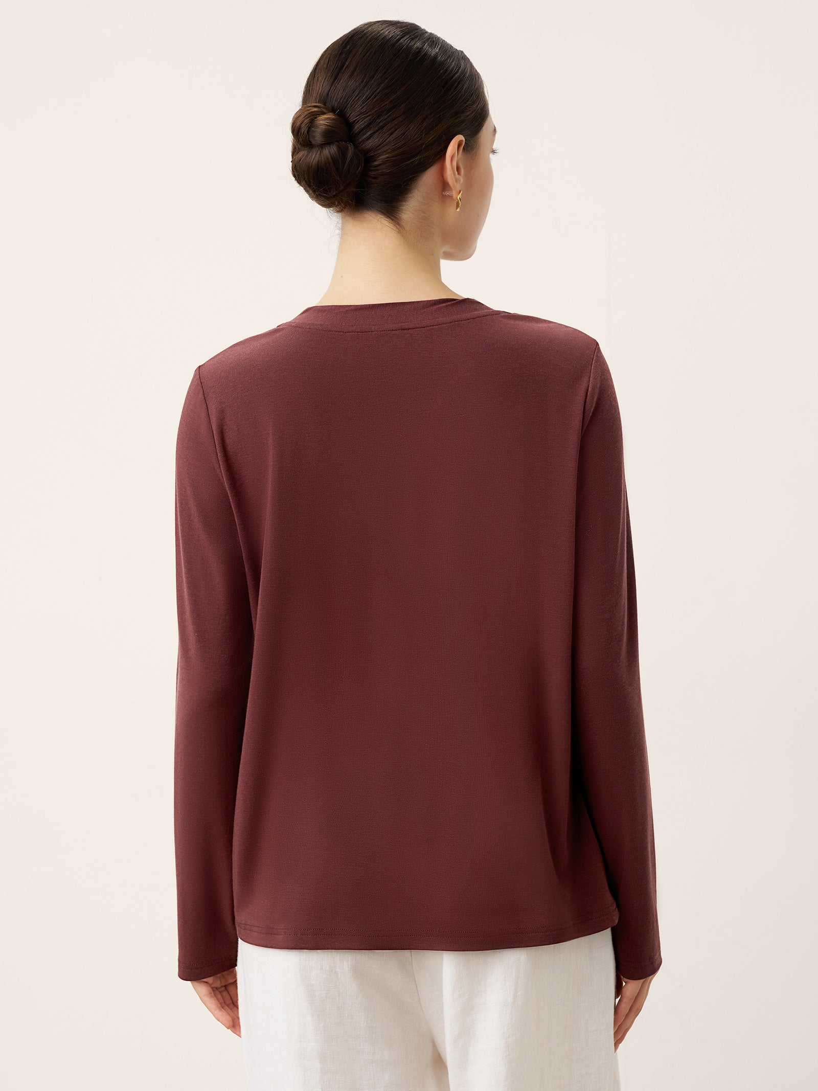 Wool Lyocell Twisted Neck Pullover Top NERISSA by LINTICO