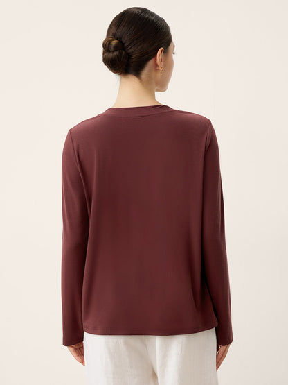 Wool Lyocell Twisted Neck Pullover Top NERISSA by LINTICO