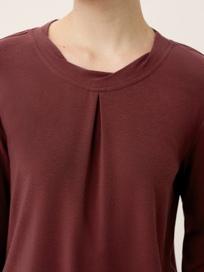 Wool Lyocell Twisted Neck Pullover Top NERISSA by LINTICO