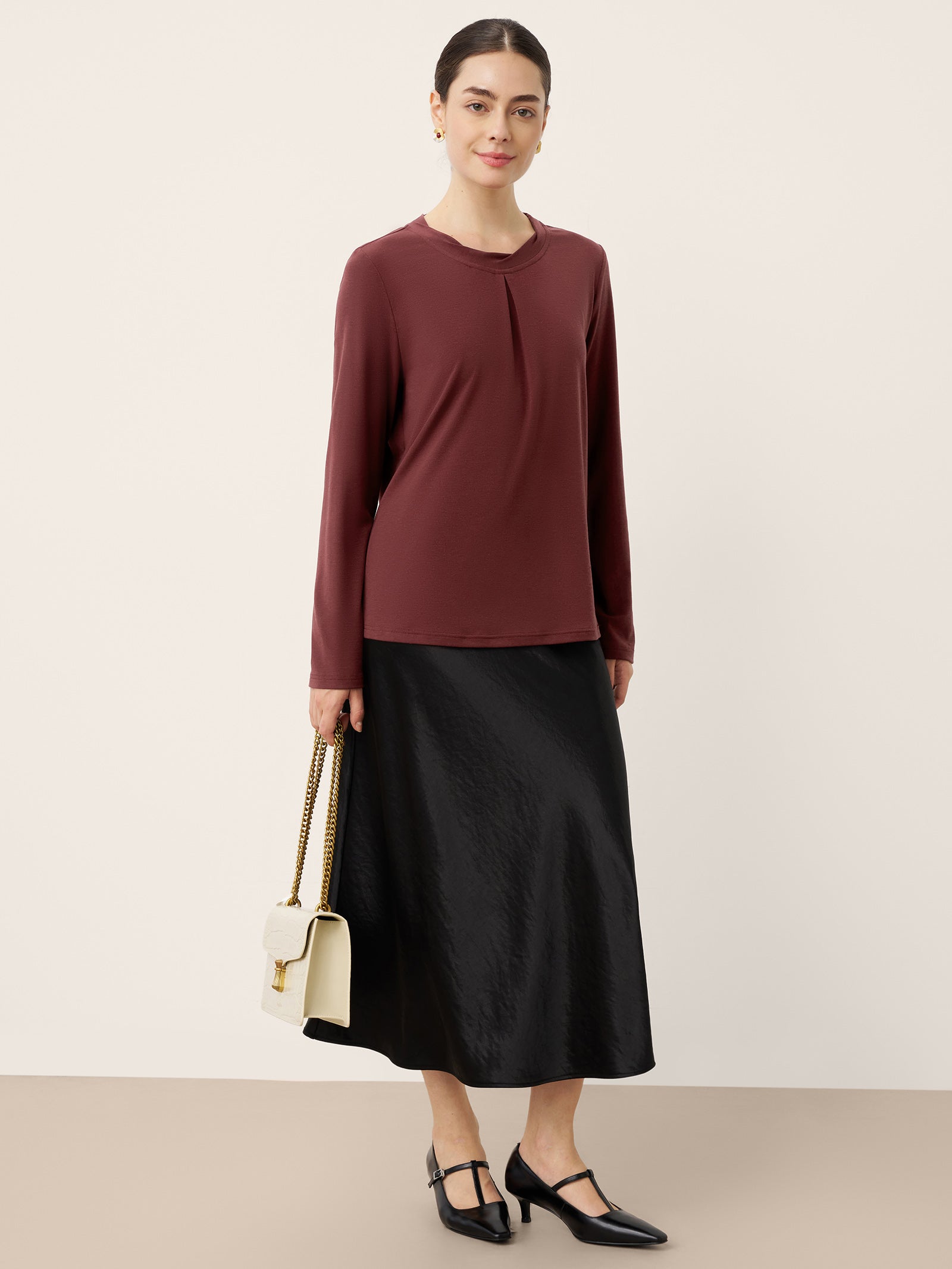 Wool Lyocell Twisted Neck Pullover Top NERISSA by LINTICO