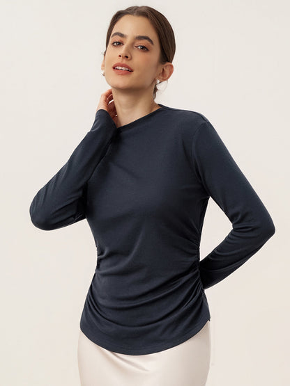 Wool Mock Neck Waist Pleat Top ISOLDE by LINTICO