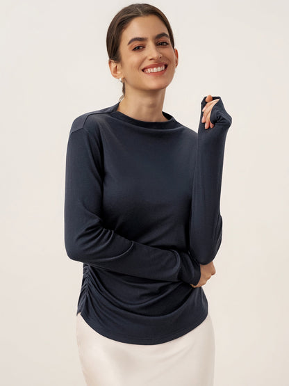 Wool Mock Neck Waist Pleat Top ISOLDE by LINTICO