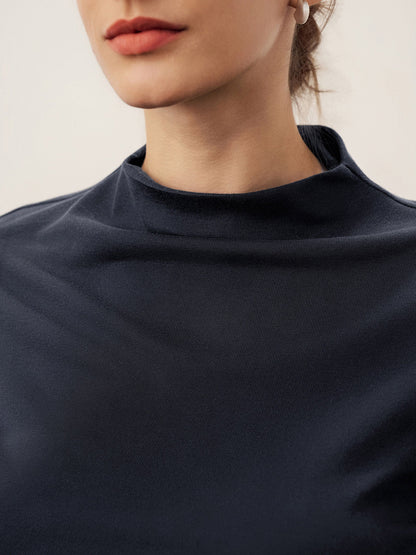 Wool Mock Neck Waist Pleat Top ISOLDE by LINTICO