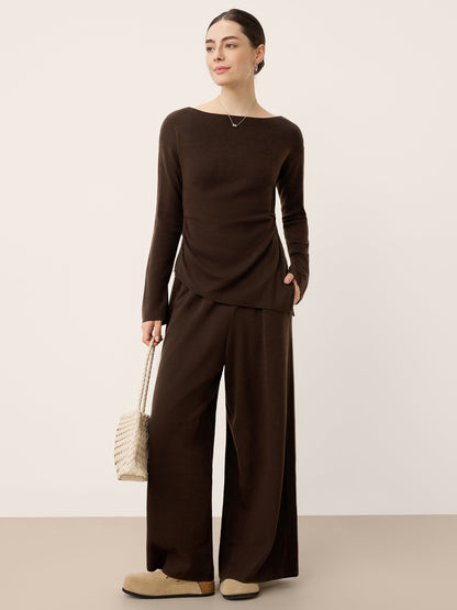 Merino Wool Boat Neck Asymmetric Hem Top LORELEI  DestGlow