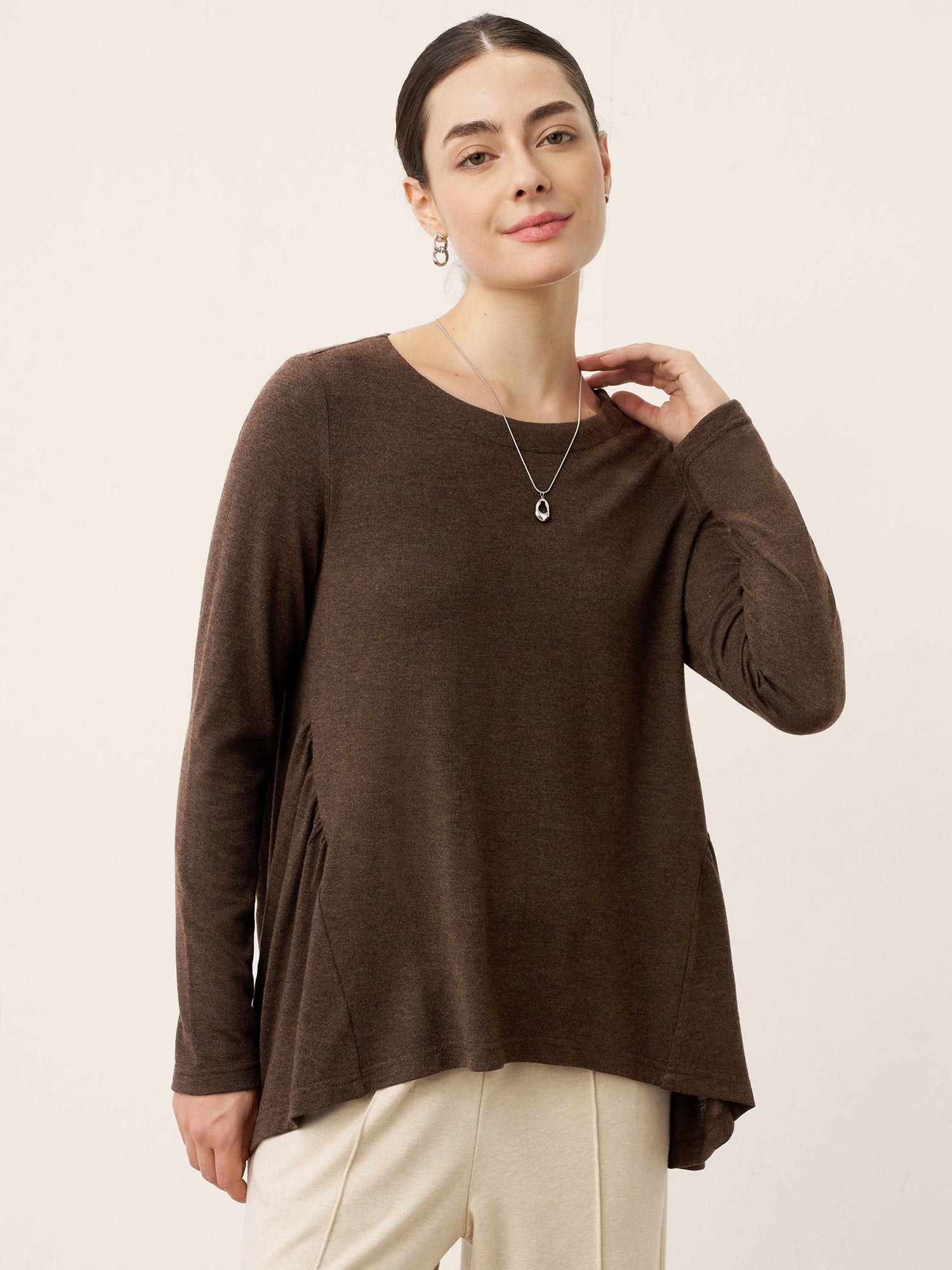 Wool Panelled Ruched Asymmetric Hem Top KALISTA by LINTICO