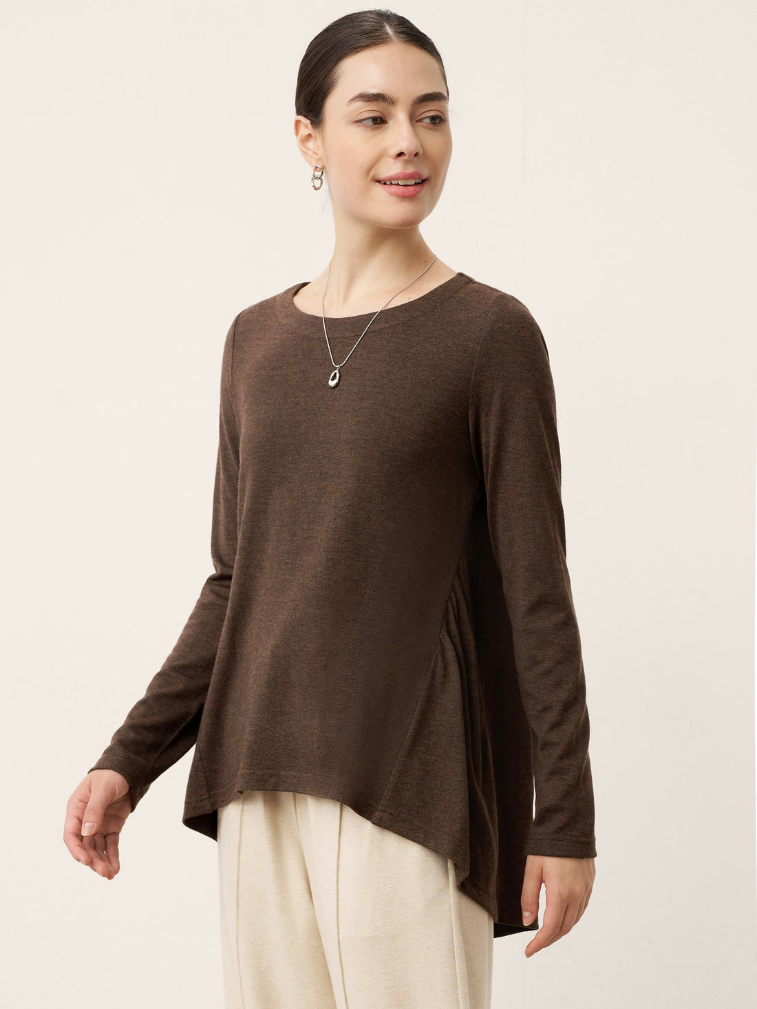 Wool Panelled Ruched Asymmetric Hem Top KALISTA by LINTICO
