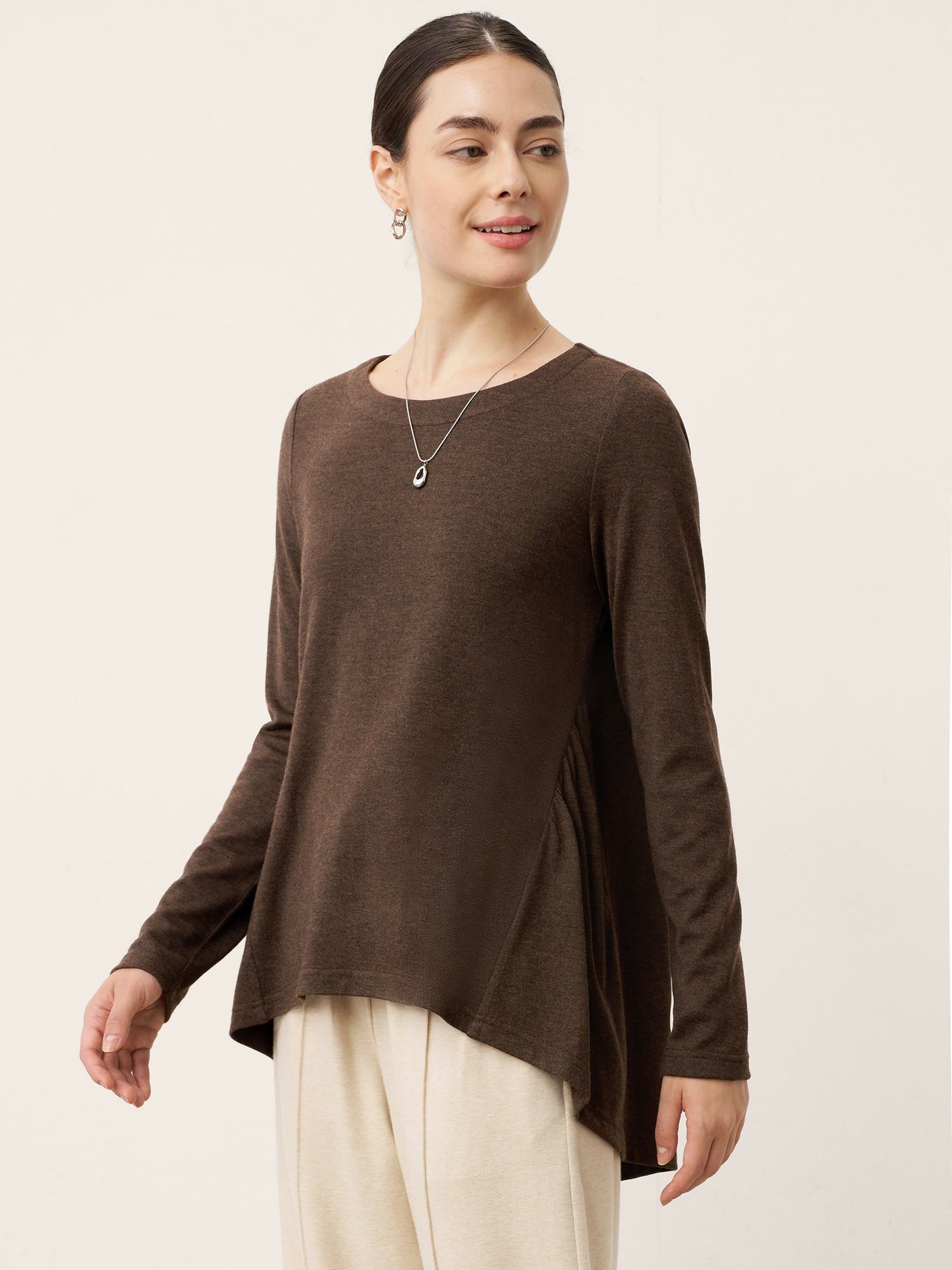 Wool Panelled Ruched Asymmetric Hem Top KALISTA by LINTICO