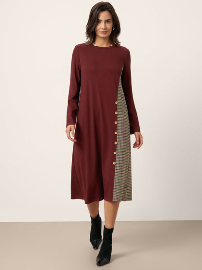 Wool Plaid Panel Midi Dress ALIA by LINTICO