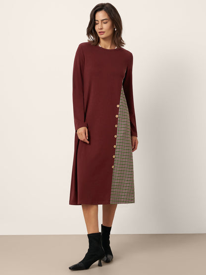 Wool Plaid Panel Midi Dress ALIA by LINTICO