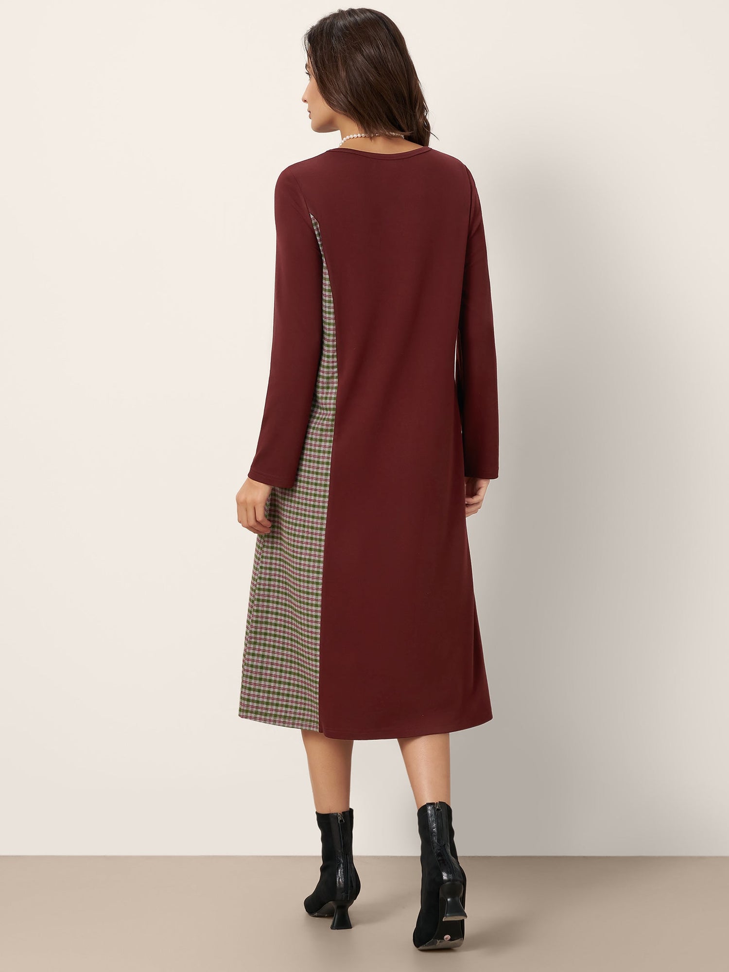 Wool Plaid Panel Midi Dress ALIA by LINTICO