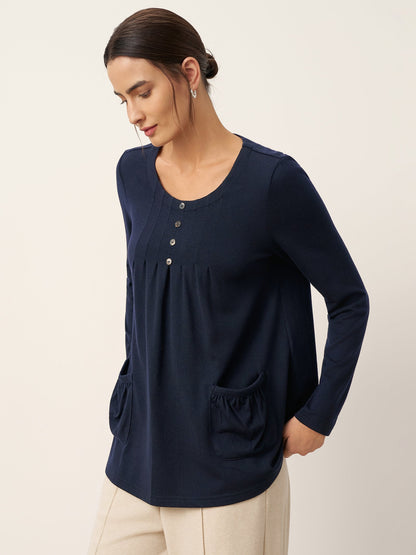 Wool Pleated Front Long Sleeve Top IVA by LINTICO