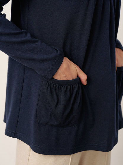 Wool Pleated Front Long Sleeve Top IVA by LINTICO