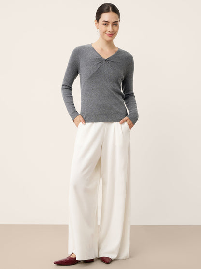 Merino Wool Ruched Panel V-Neck Top RAVEN  DestGlow