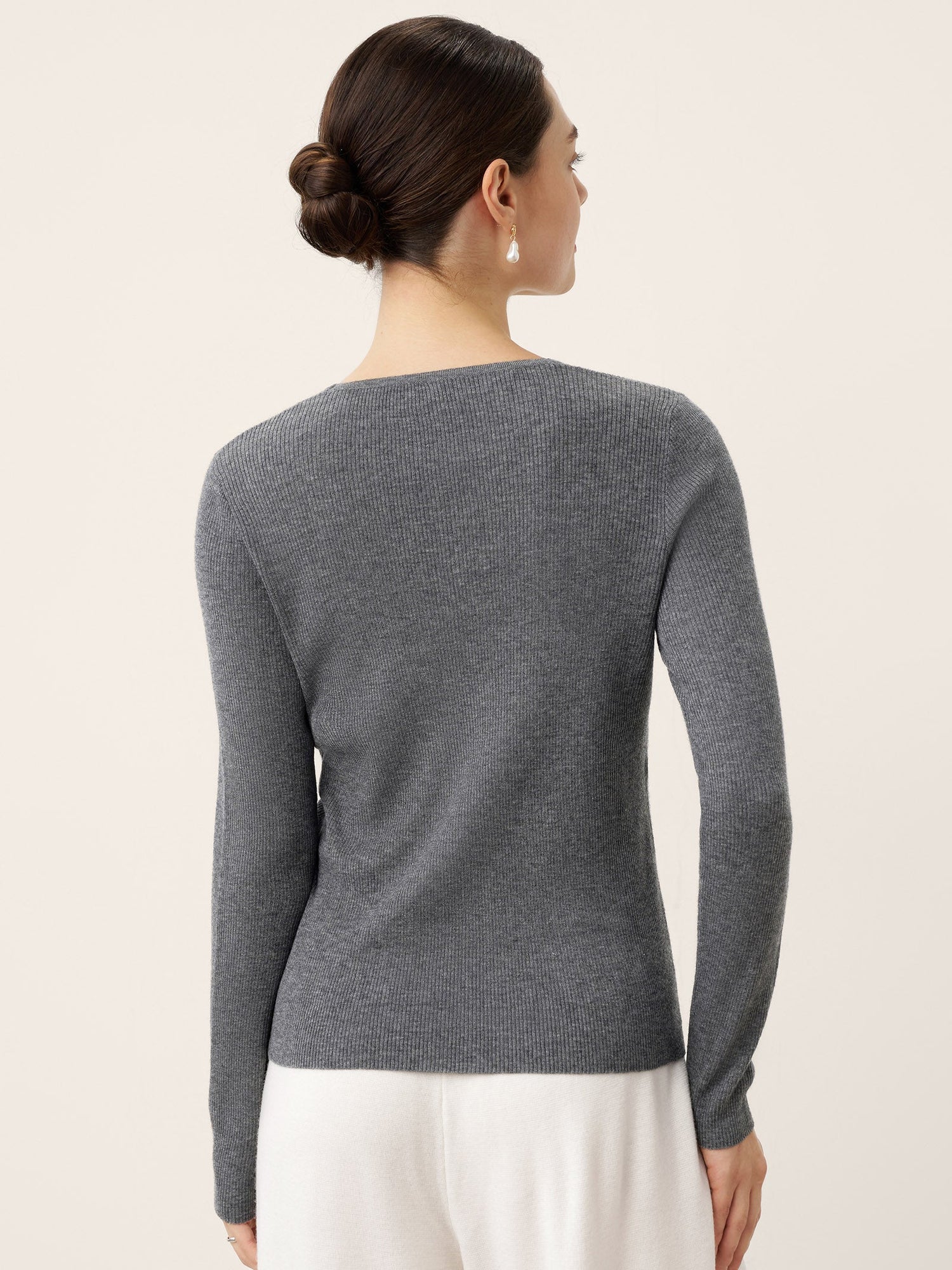 Merino Wool Ruched Panel V-Neck Top RAVEN  DestGlow