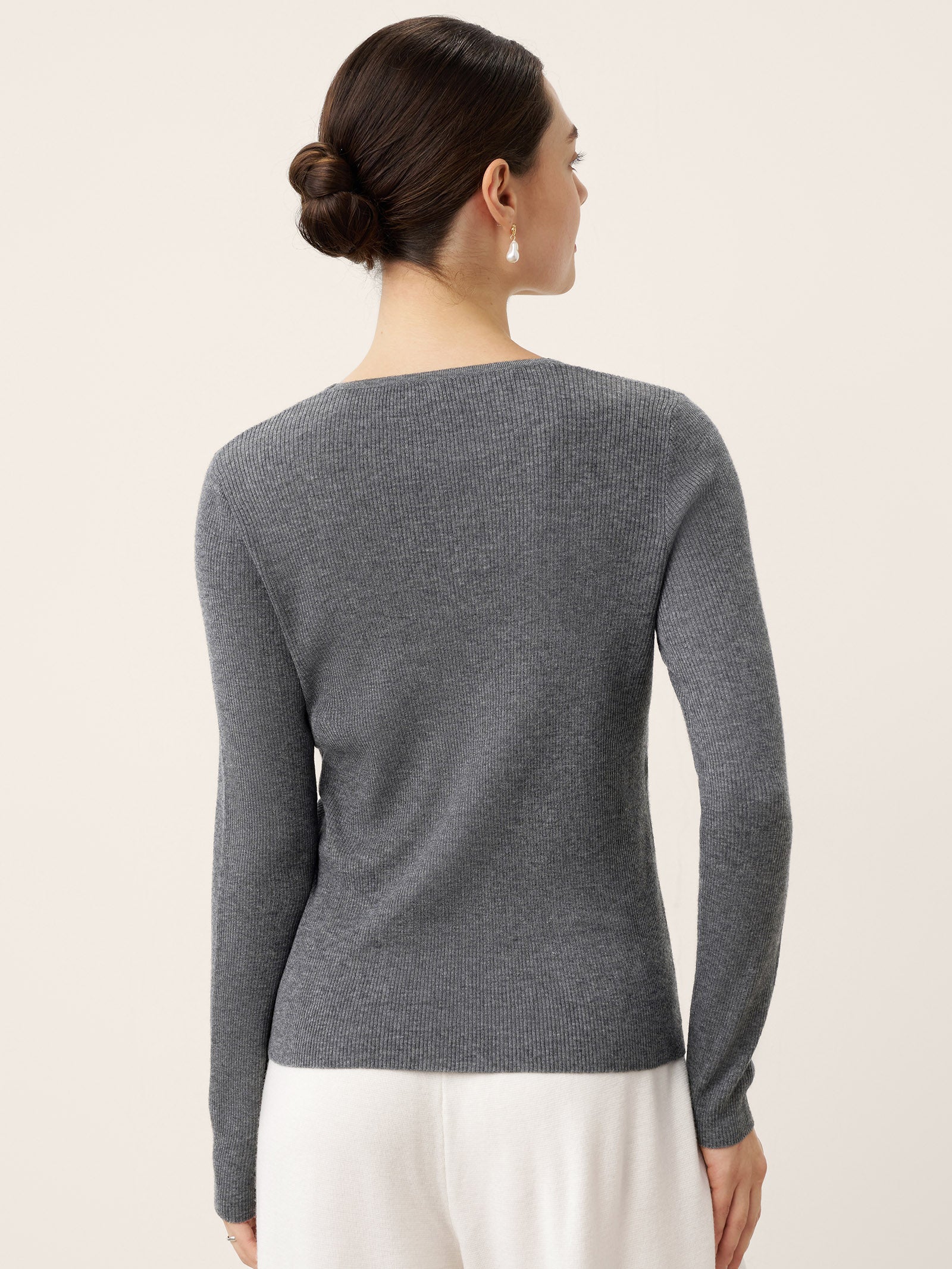 Merino Wool Ruched Panel V-Neck Top RAVEN  DestGlow