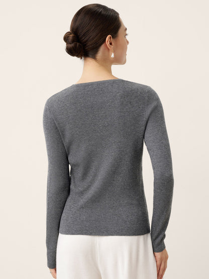 Merino Wool Ruched Panel V-Neck Top RAVEN  DestGlow