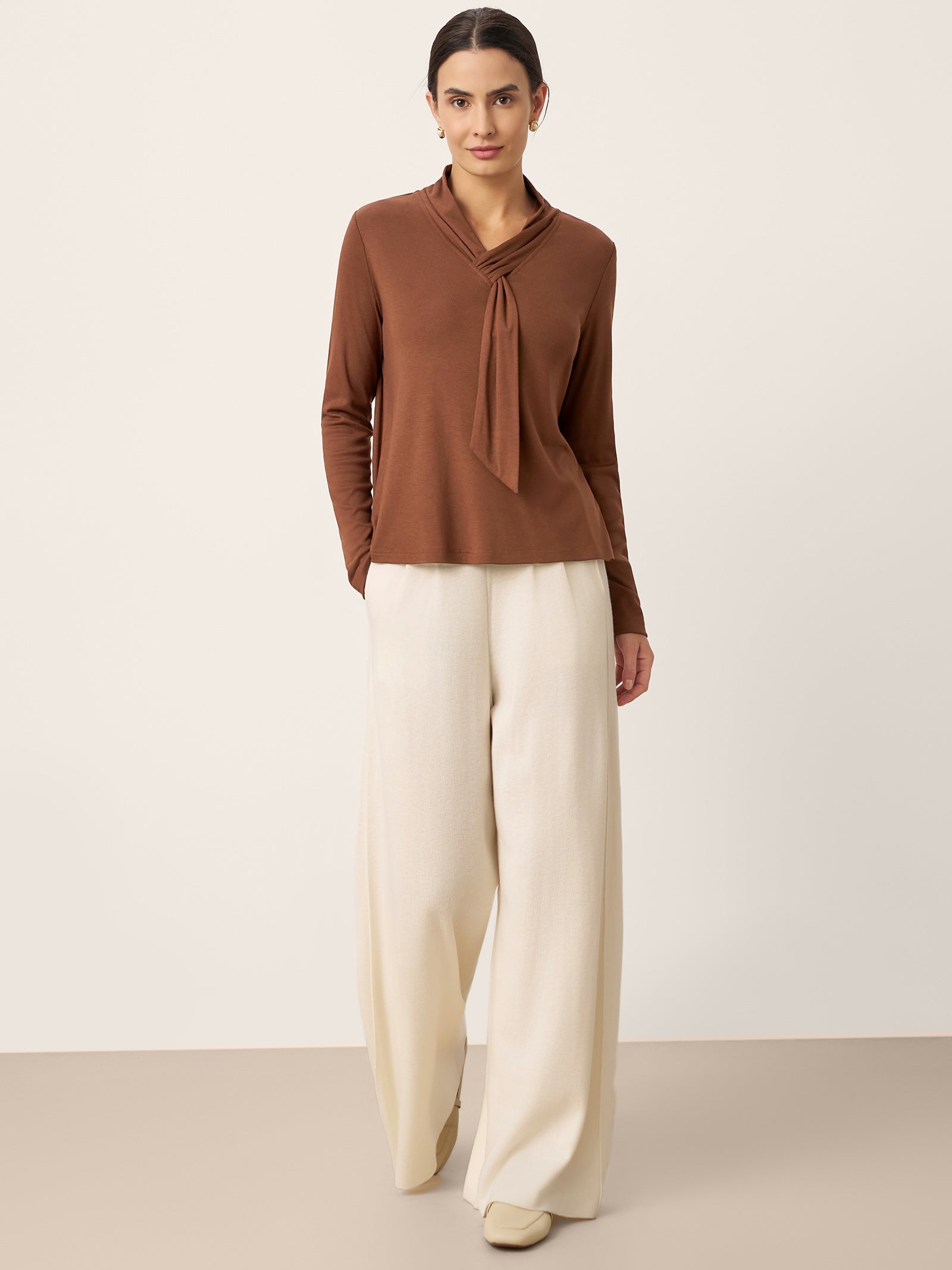 Wool Scarf Collar Long Sleeve Top ALESSIA  DestGlow