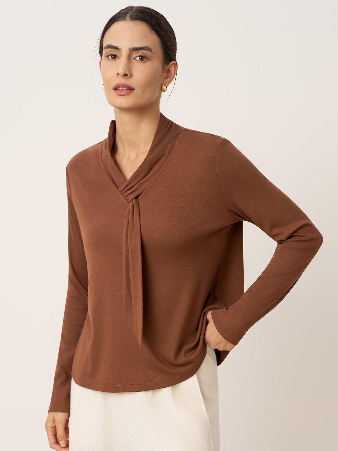 Wool Scarf Collar Long Sleeve Top ALESSIA by LINTICO