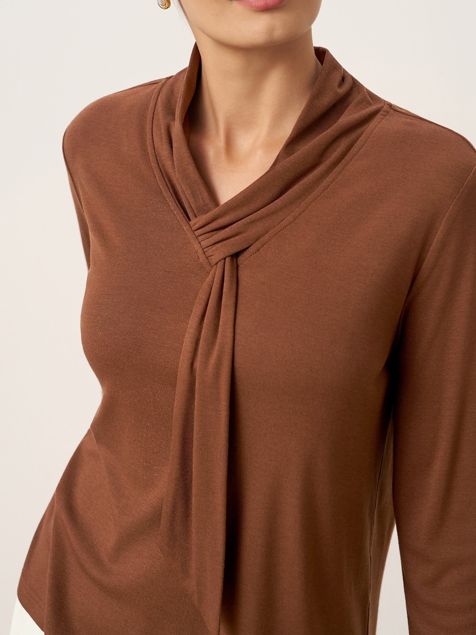 Wool Scarf Collar Long Sleeve Top ALESSIA  DestGlow