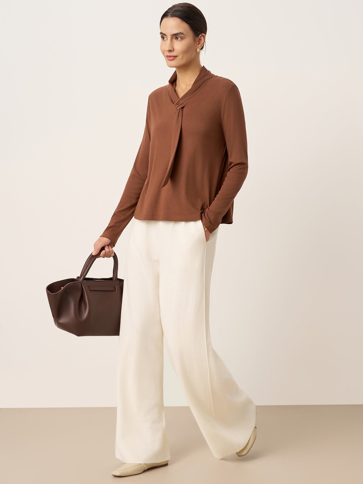 Wool Scarf Collar Long Sleeve Top ALESSIA  DestGlow