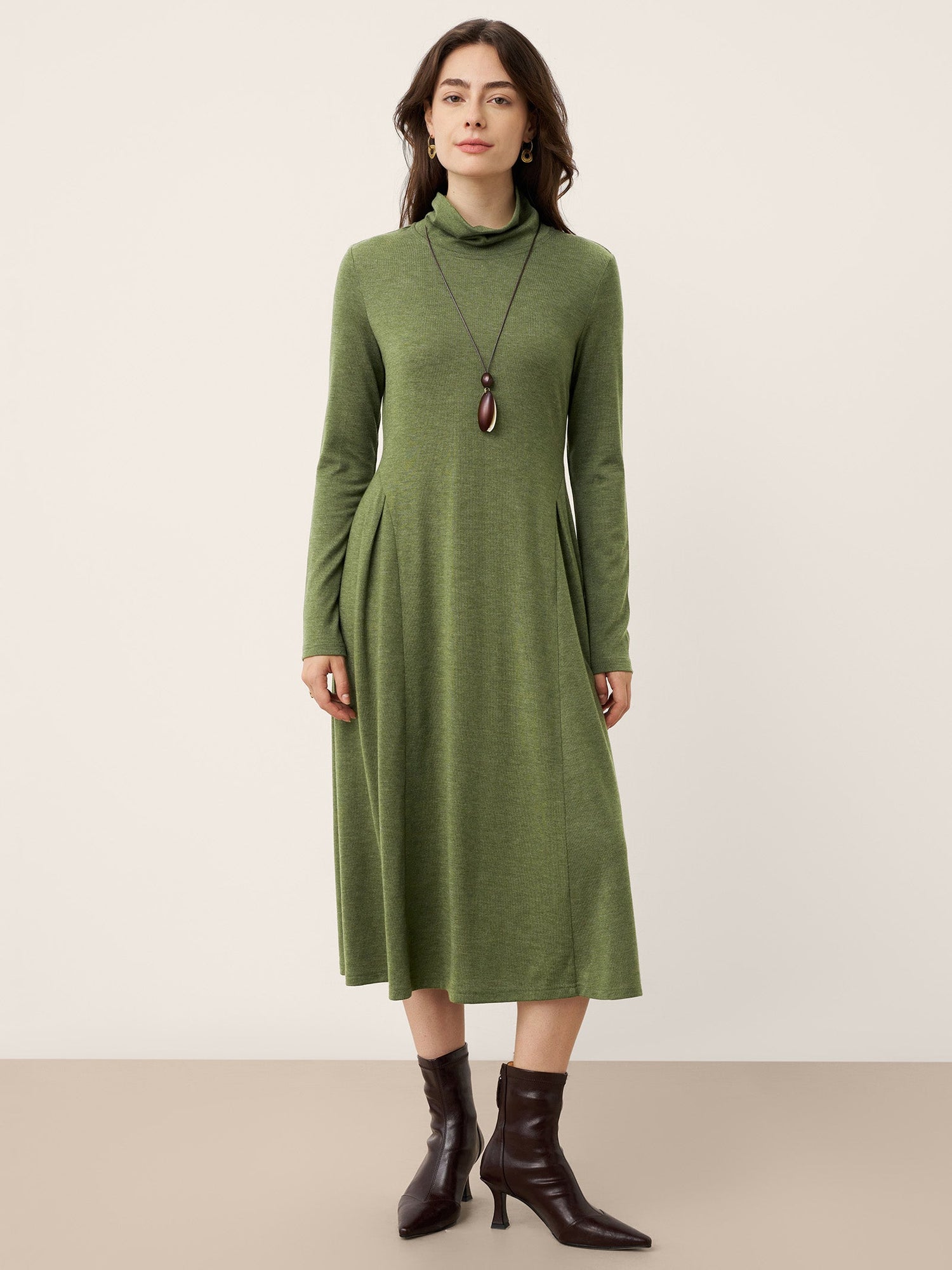 Wool Sculpted Pleats Turtleneck Maxi Dress BRIAR by LINTICO