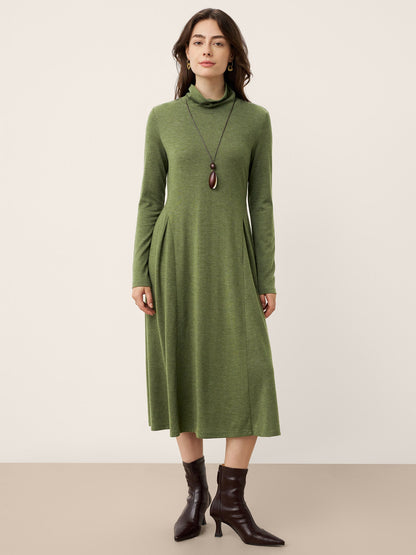 Wool Sculpted Pleats Turtleneck Maxi Dress BRIAR by LINTICO