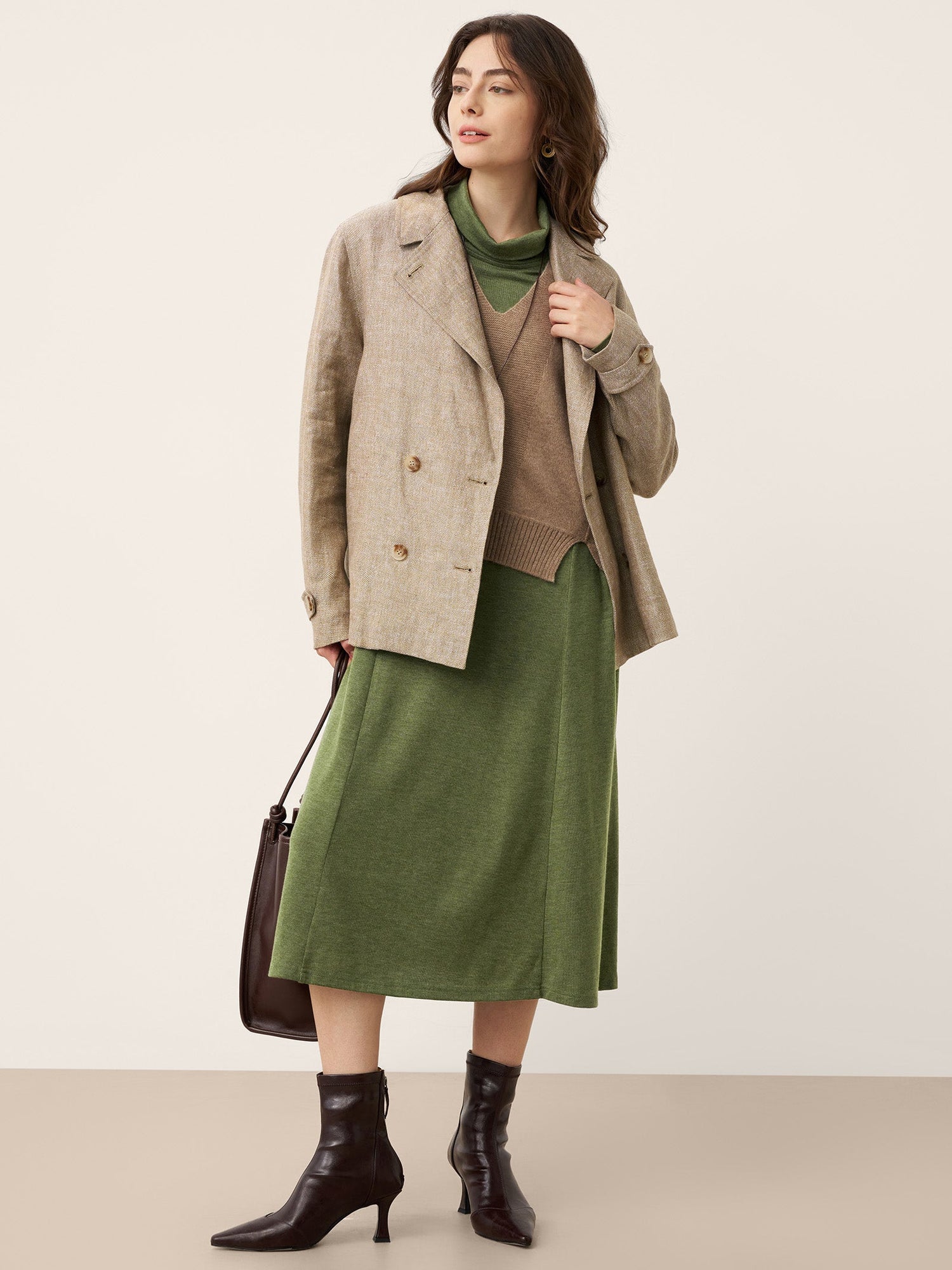 Wool Sculpted Pleats Turtleneck Maxi Dress BRIAR by LINTICO