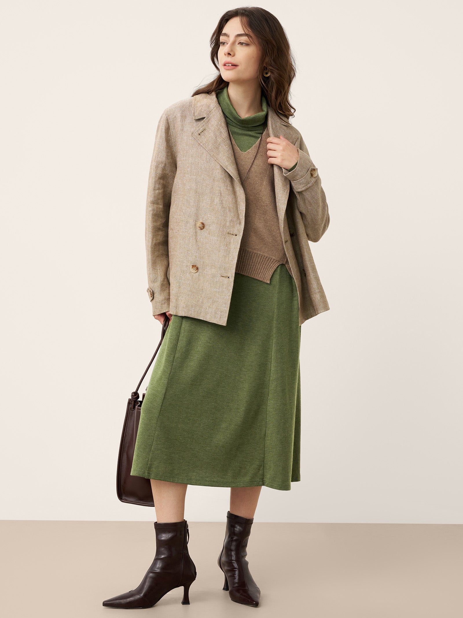 Wool Sculpted Pleats Turtleneck Maxi Dress BRIAR by LINTICO
