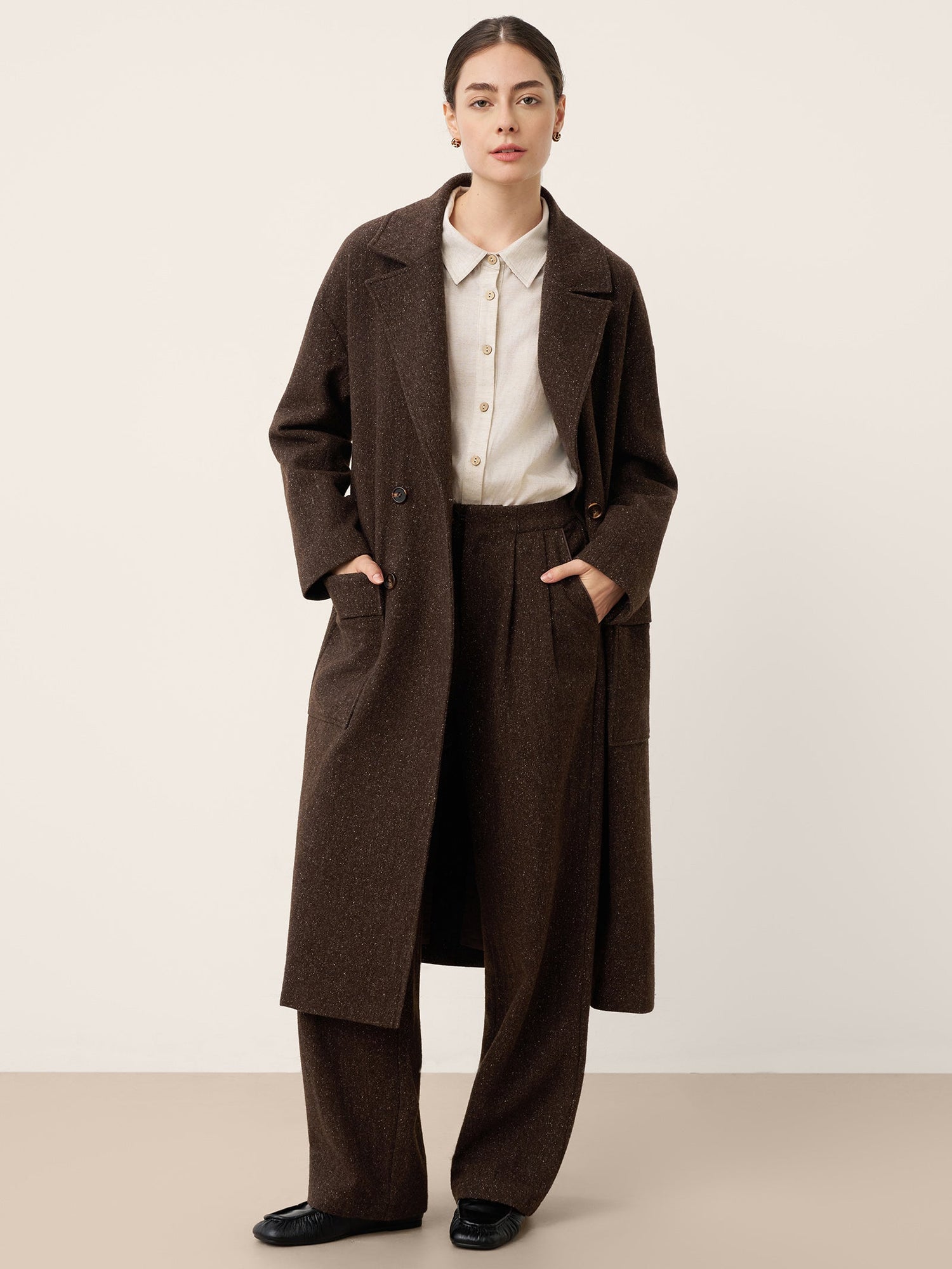 Wool Silk Double-Breasted Lapel Coat SAPPHIRE by LINTICO