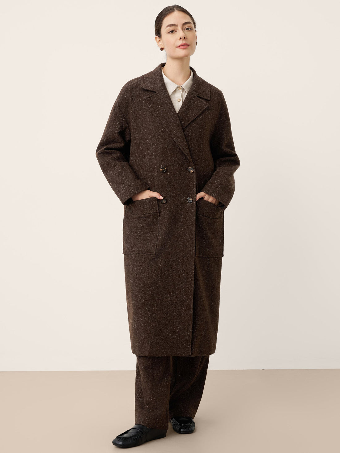 Wool Silk Double-Breasted Lapel Coat SAPPHIRE by LINTICO