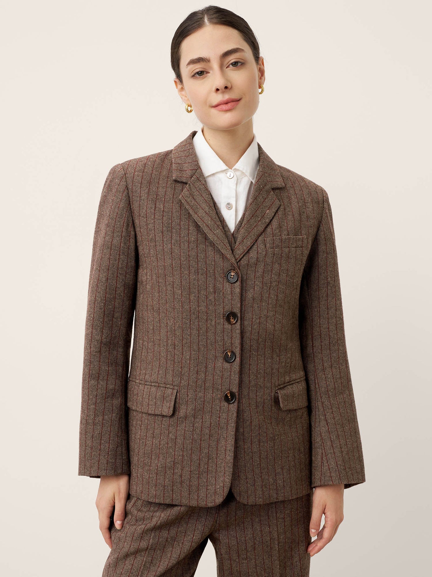 Wool Striped Notched Lapel Suit Blazer DAPHNE by LINTICO