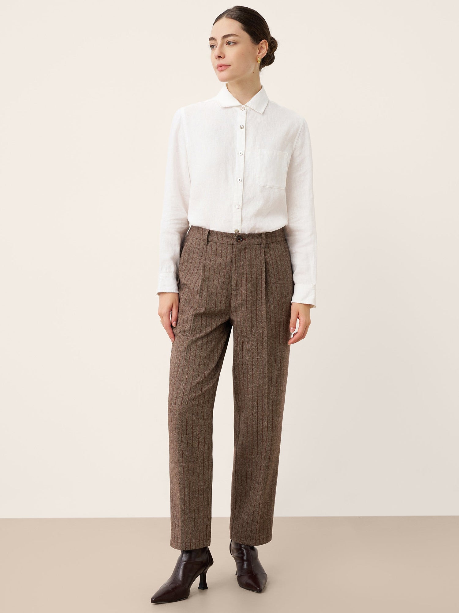 Wool Striped Tapered Tailored Trousers CASSIOPEIA