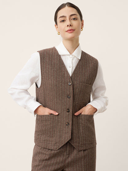 Wool Striped V-Neck Button-Detail Vest ELUNED by LINTICO