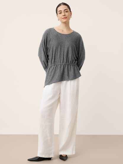 Merino Wool Asymmetric Drawstring Hem Loose Top WREN  DestGlow