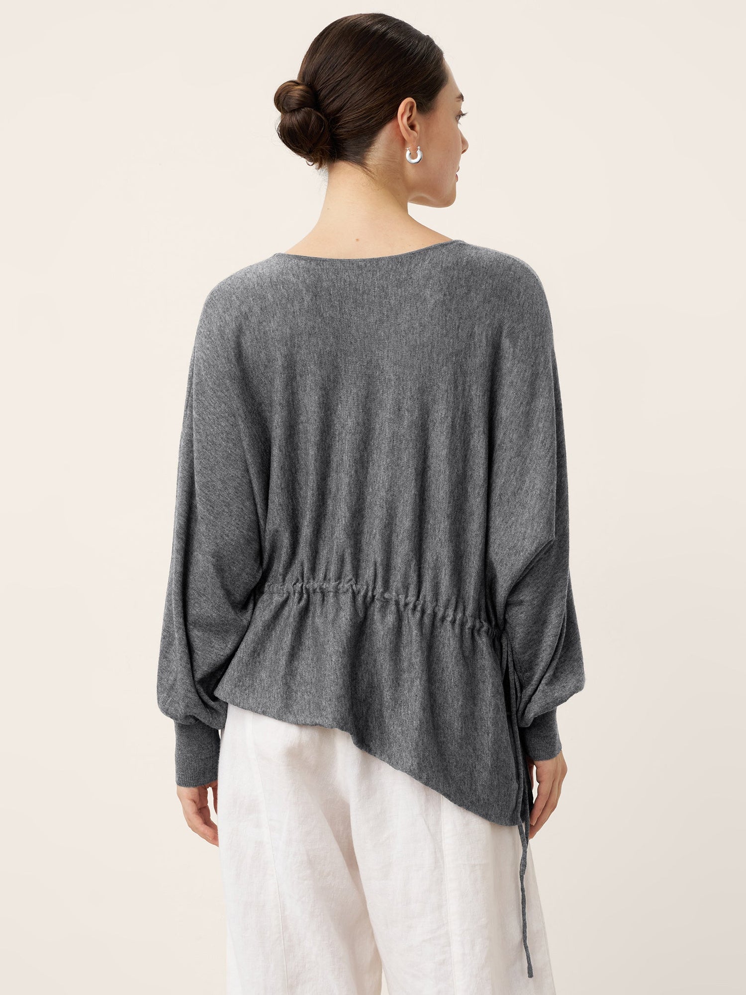 Merino Wool Asymmetric Drawstring Hem Loose Top WREN  DestGlow