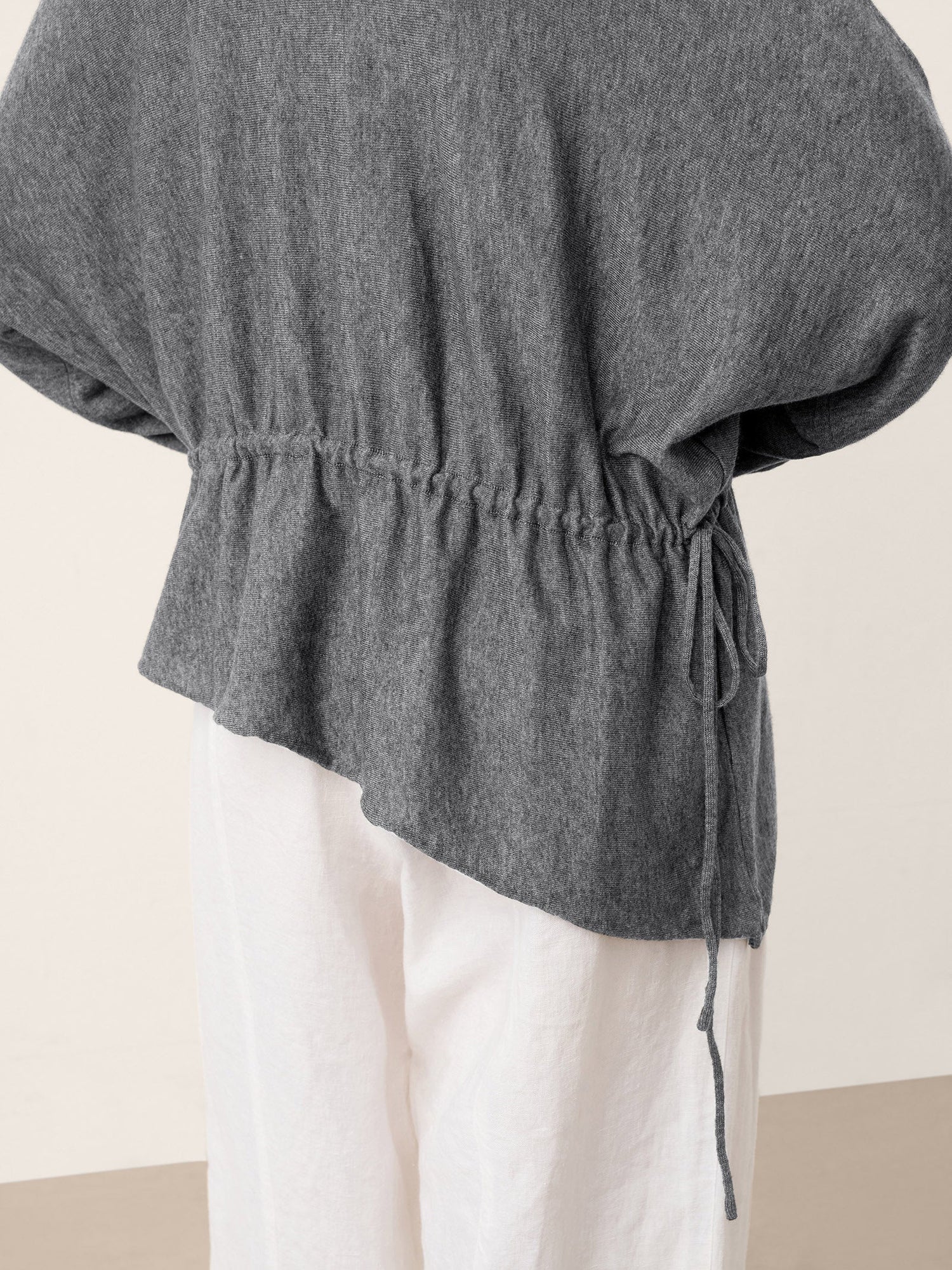 Merino Wool Asymmetric Drawstring Hem Loose Top WREN  DestGlow