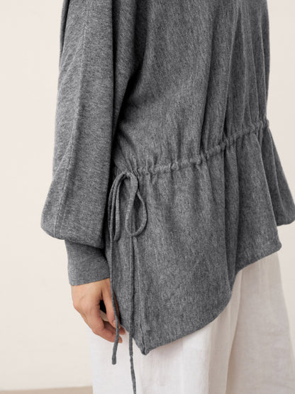 Merino Wool Asymmetric Drawstring Hem Loose Top WREN  DestGlow