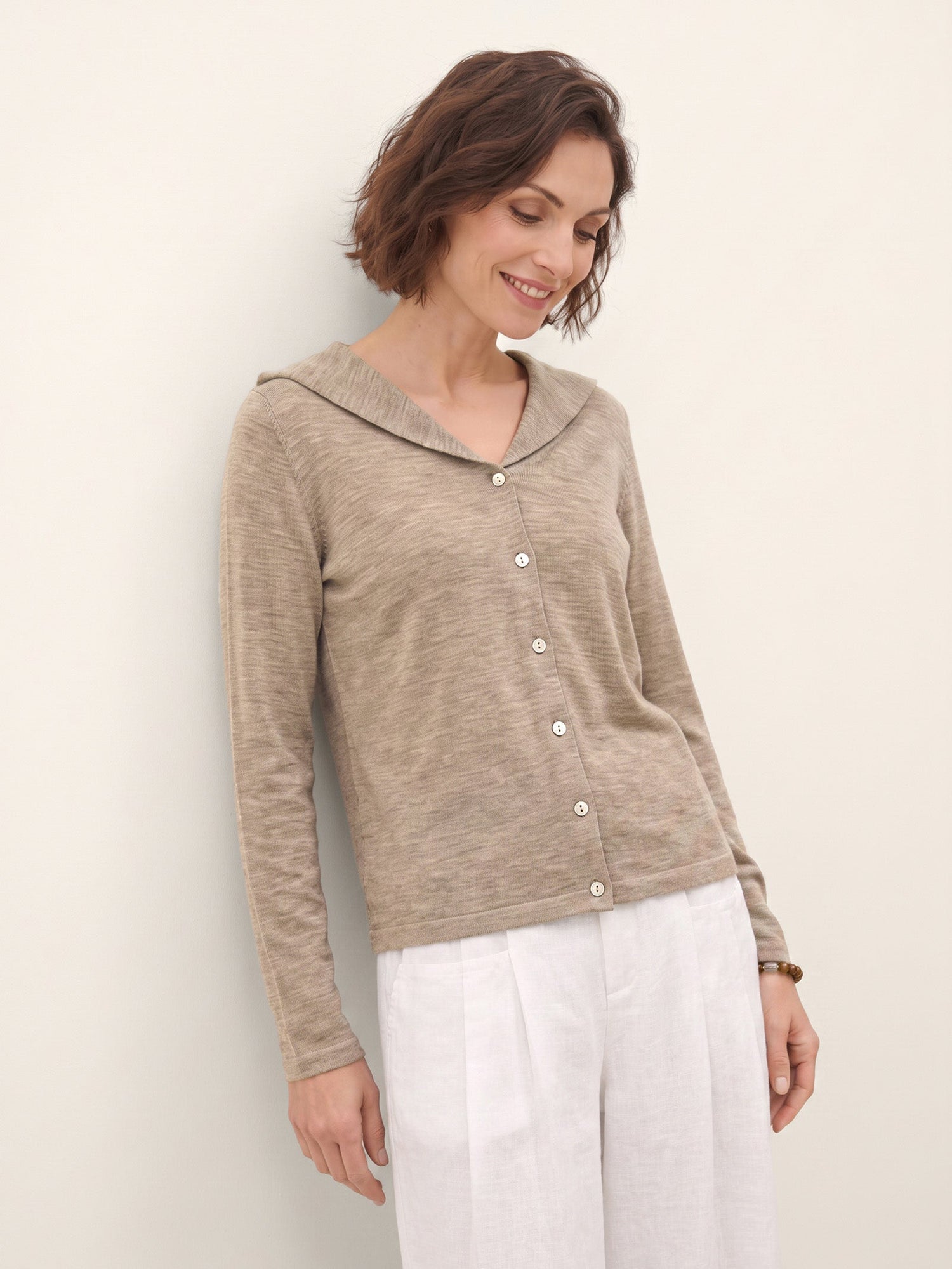 Wool Hooded Collar Shell Button Knit Cardigan SYLVIE  DestGlow