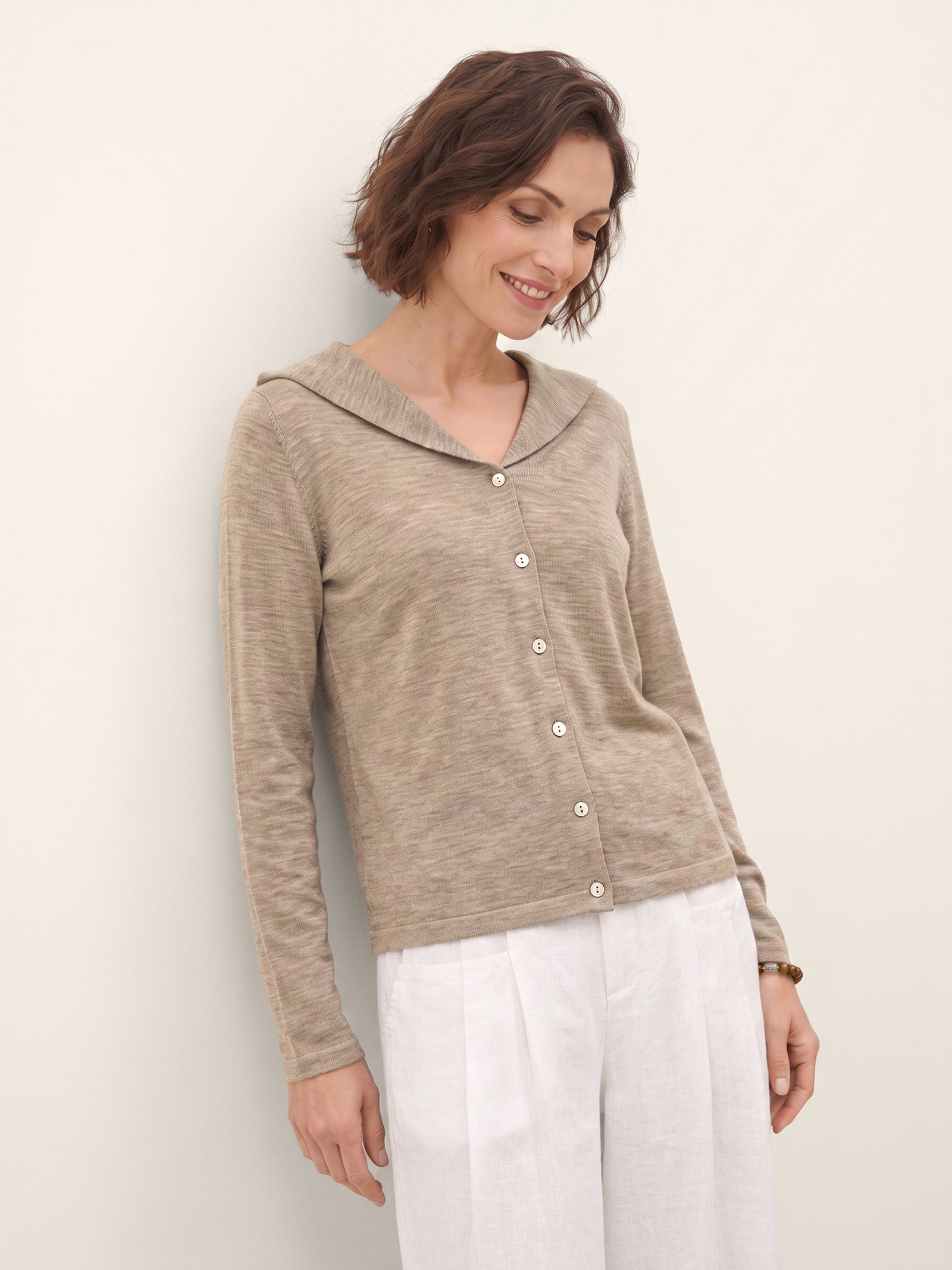 Wool Hooded Collar Shell Button Knit Cardigan SYLVIE  DestGlow