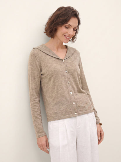 Wool Hooded Collar Shell Button Knit Cardigan SYLVIE  DestGlow